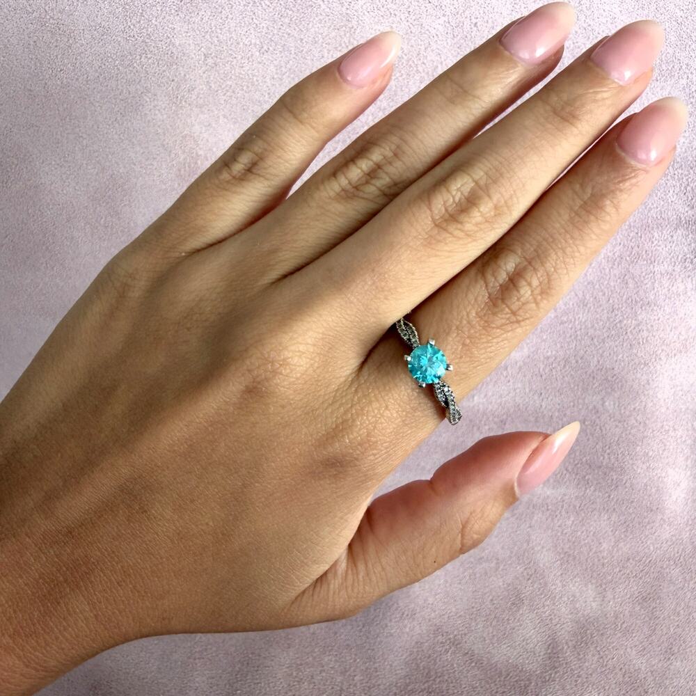 sterling silver round-cut blue cz ring size 10.75 - Picture 2 of 5